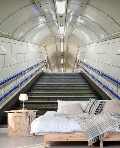 Blauwe en witte trappen behang Blauwe en witte trappen behang