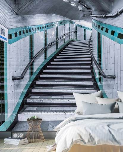 Decorazione murale con scale curve turchesi