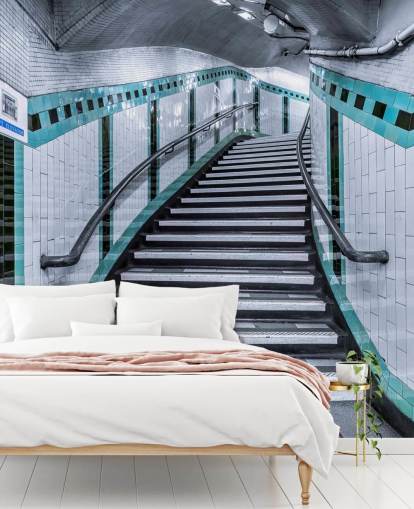 Decorazione murale con scale curve turchesi