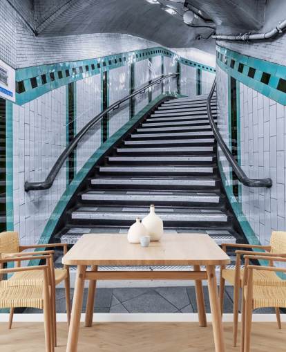 Turquoise Curve Stairs Underground Mural
