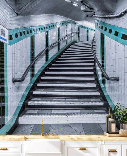 Türkis geschwungene Treppe unterirdisch Wandbild