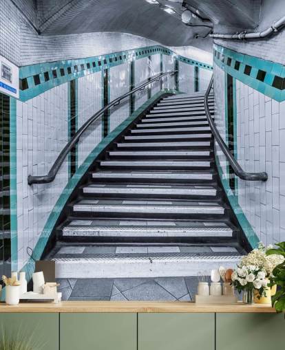 Türkis geschwungene Treppe unterirdisch Wandbild