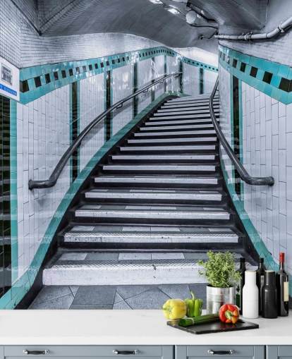 Turquoise Curve Stairs Underground Mural