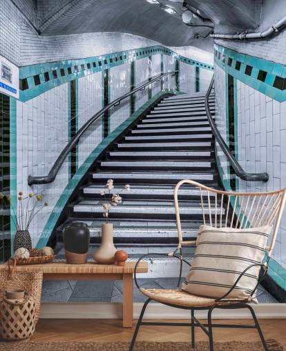 Turquoise Curve Stairs Underground Mural Turquoise Curve Stairs Underground Mural
