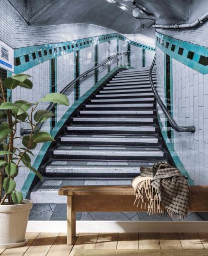 Turquoise Curve Stairs Underground Mural Turquoise Curve Stairs Underground Mural