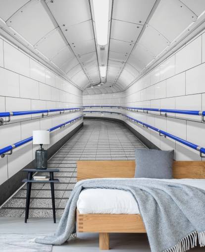 Blå og hvid underjordisk vægmaleri Blå og hvid underjordisk vægmaleri