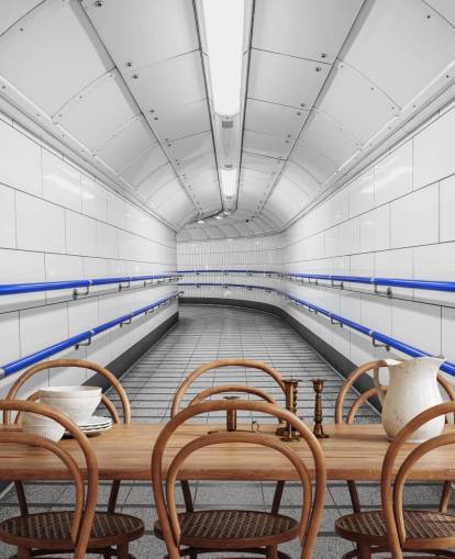 Blue and White Underground Wall Mural