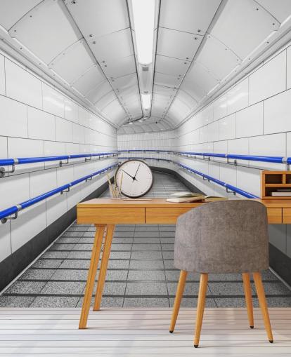 Blue and White Underground Wall Mural