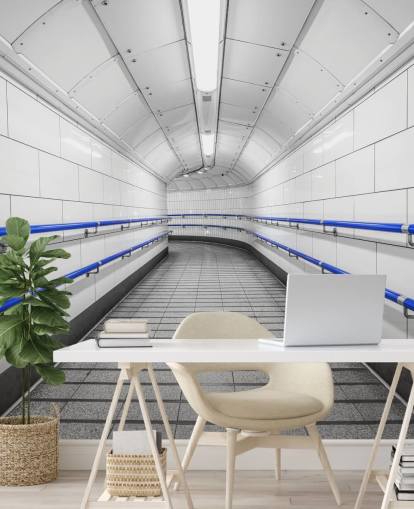 Blue and White Underground Wall Mural Blue and White Underground Wall Mural