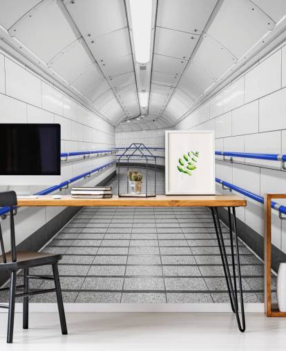 Blue and White Underground Wall Mural