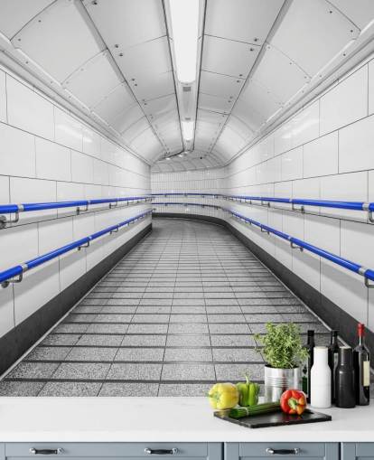 Blue and White Underground Wall Mural Blue and White Underground Wall Mural