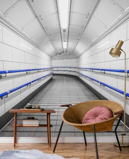 Blue and White Underground Wall Mural