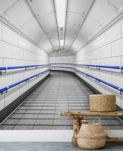 Blå og hvid underjordisk vægmaleri