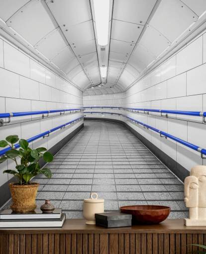 Blue and White Underground Wall Mural