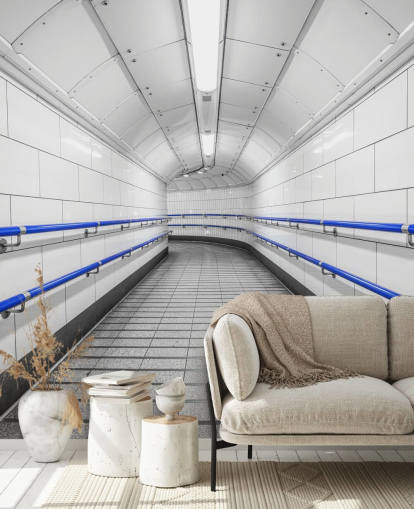 Blue and White Underground Wall Mural