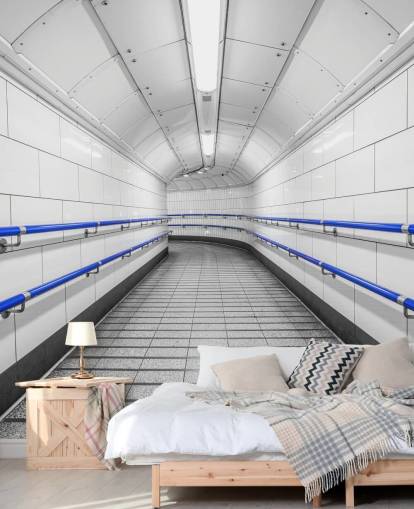 Blue and White Underground Wall Mural Blue and White Underground Wall Mural