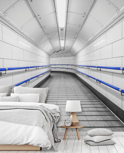 Blue and White Underground Wall Mural