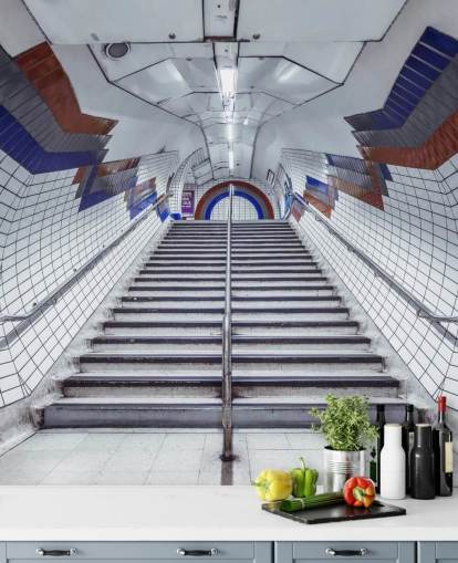 Rode en blauwe ondergrondse muurschildering Rode en blauwe ondergrondse muurschildering