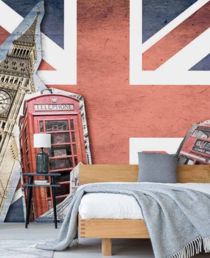 Decorazione murale con Union Jack London Collage