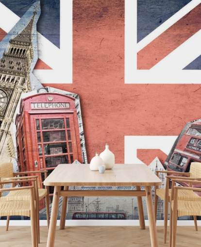 Union Jack London Collage väggmålning