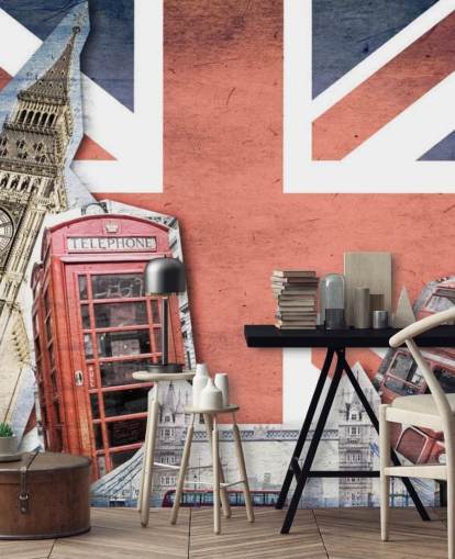 Union Jack London Collage vægmaleri