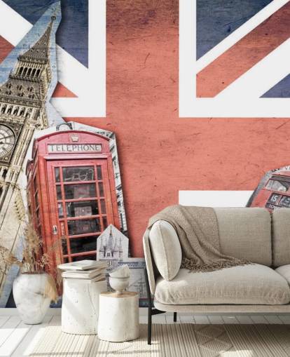 Union Jack London Collage vægmaleri