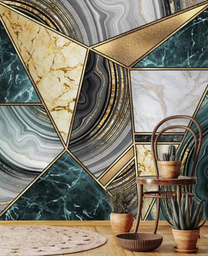 teal, marble and gold deco tile wallpaper