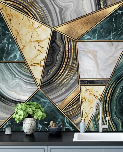 Teal, Marmor und Gold Deko-Fliesentapete