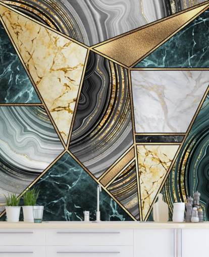Teal, Marmor und Gold Deko-Fliesentapete