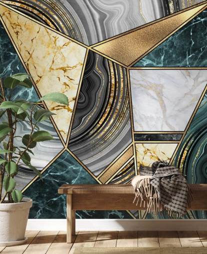 teal, marble and gold deco tile wallpaper
