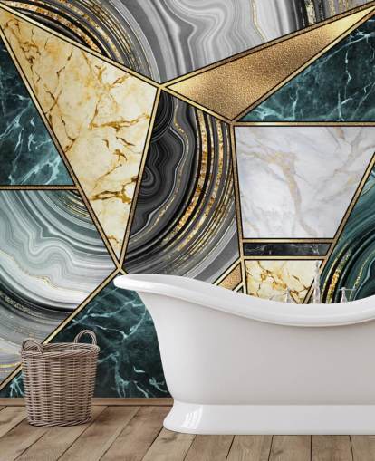 teal, marble and gold deco tile wallpaper