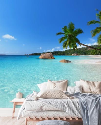 blue customizable beach wallpaper mural called Anse Lazio Beach Seychelles for offices