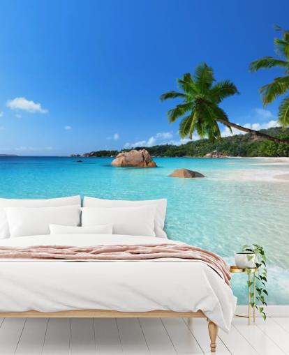 blue customizable beach wallpaper mural called Anse Lazio Beach Seychelles for offices