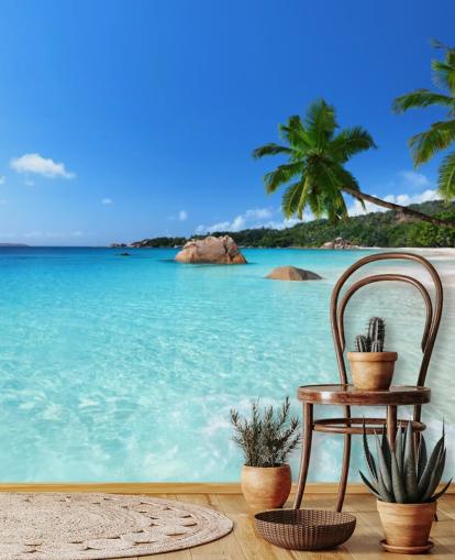 sininen räätälöitävä rantatapetti seinämaalaus nimeltä Anse Lazio Beach Seychelles toimistoihin sininen räätälöitävä rantatapetti seinämaalaus nimeltä Anse Lazio Beach Seychelles toimistoihin