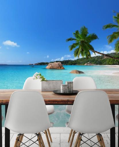 papier peint mural de plage personnalisable bleu appelé Anse Lazio Beach Seychelles pour les bureaux papier peint mural de plage personnalisable bleu appelé Anse Lazio Beach Seychelles pour les bureaux