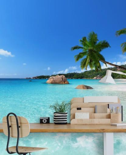 papier peint mural de plage personnalisable bleu appelé Anse Lazio Beach Seychelles pour les bureaux papier peint mural de plage personnalisable bleu appelé Anse Lazio Beach Seychelles pour les bureaux