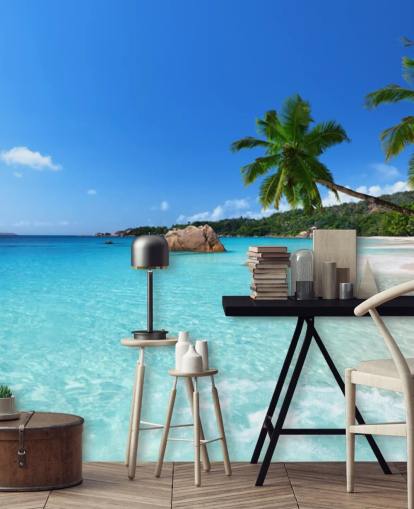 carta da parati murale da spiaggia personalizzabile blu chiamata Anse Lazio Beach Seychelles per uffici carta da parati murale da spiaggia personalizzabile blu chiamata Anse Lazio Beach Seychelles per uffici