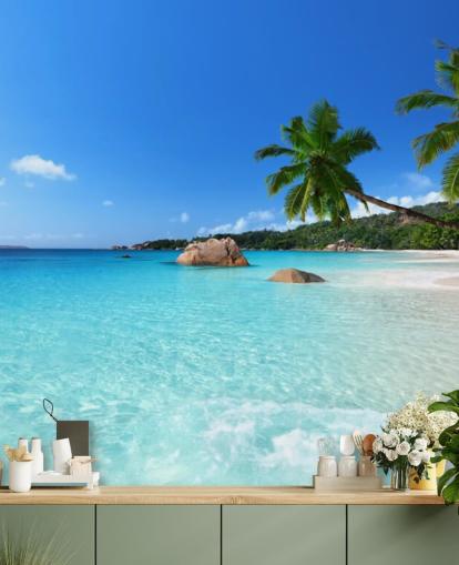 blue customizable beach wallpaper mural called Anse Lazio Beach Seychelles for offices