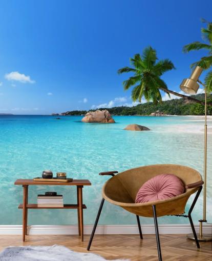blue customizable beach wallpaper mural called Anse Lazio Beach Seychelles for offices