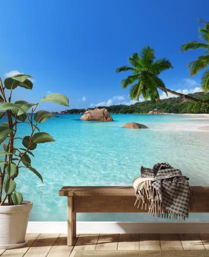 mural de papel pintado de playa azul personalizable llamado Anse Lazio Beach Seychelles para oficinas mural de papel pintado de playa azul personalizable llamado Anse Lazio Beach Seychelles para oficinas