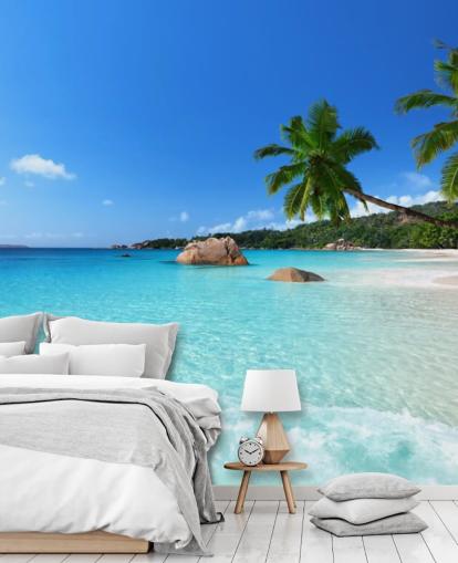 blue customizable beach wallpaper mural called Anse Lazio Beach Seychelles for offices