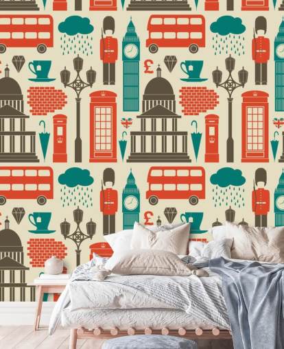 Blue and Red London Wallpaper