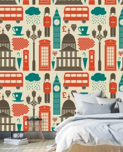Blue and Red London Wallpaper