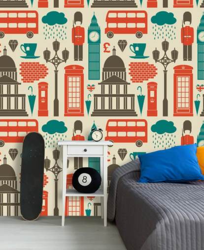 Blue and Red London Wallpaper