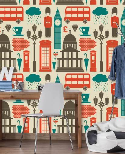 Blauw en rood London behang