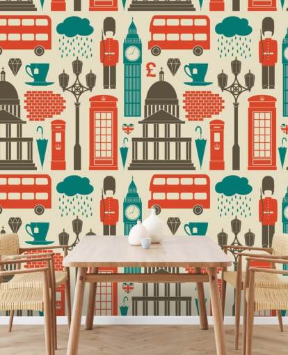 Papel pintado Londres azul y rojo Papel pintado Londres azul y rojo