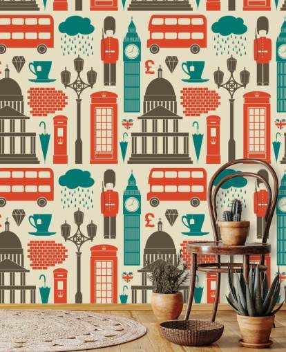 Papel de parede azul e vermelho de Londres Papel de parede azul e vermelho de Londres