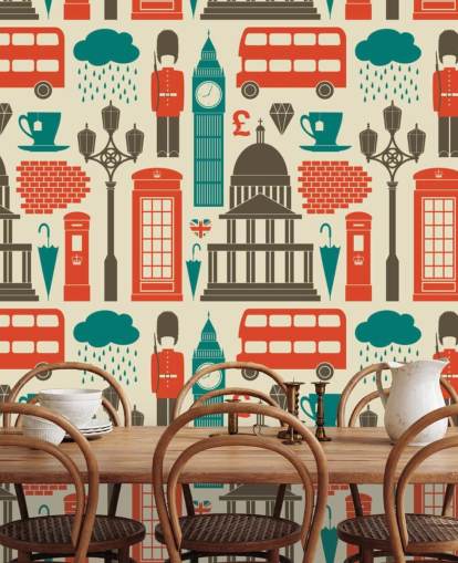 Blue and Red London Wallpaper