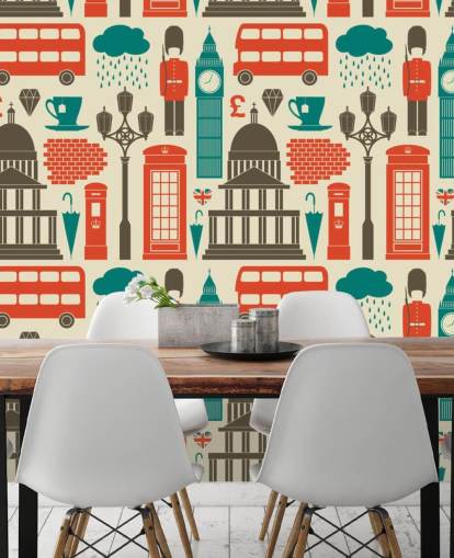 Papel pintado Londres azul y rojo