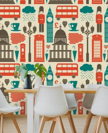 Papier Peint Londres bleu et rouge